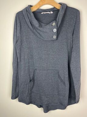 Soft Surroundings Heather Gray Button Cowl Neck Pullover